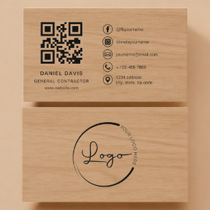 Cartão De Visita Contratante Geral Código QR Profissional de Madeir