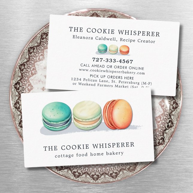 Cartão De Visita Cookie Home Bakery Comida de algodão (Home Based Cookie Bakery Macarons Logo Business Card Magnet)