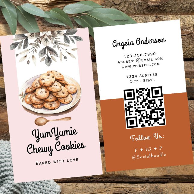 Cartão De Visita Cookies Tendências Código QR e Site (Criador carregado)