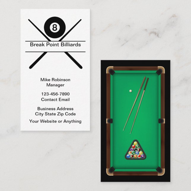 Cartão De Visita Cool Billiard Hall Theme Business Cards (Frente/Verso)