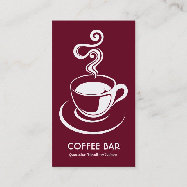 Cartão De Visita Copo de Café Vertical - Branco e Carmesim Profundo (Frente)