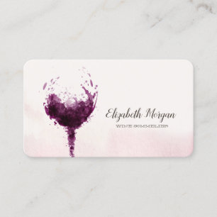 Cartão De Visita Copo de Vinho Aquarela Chic Profissional Elegante