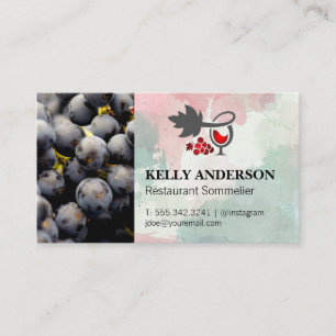 Cartão De Visita Copo de Vinho e Uvas Aquarela Uvas para Vinho