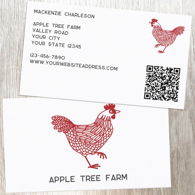 Cartão De Visita Cópulas de frango Fazenda de ovos Código QR (Hen chicken poultry egg farm QR code personalized business card)
