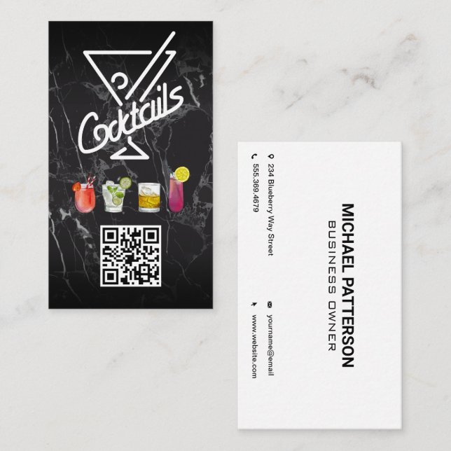 Cartão De Visita Coquetéis | Código QR | Adicionar personalizado (Frente/Verso)