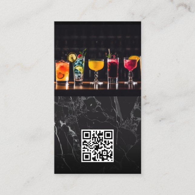 Cartão De Visita Coquetéis na parte superior do Bar | Código QR (Frente)