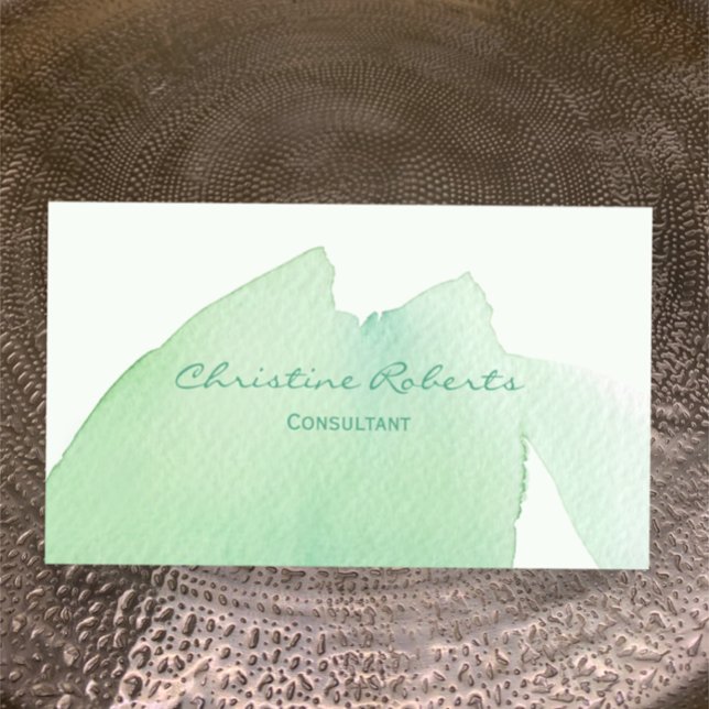Cartão De Visita Cor Azul Verde Elegante Moderna Simples (Personalize this fresh light green blue teal original watercolor business card. Modern stylish)