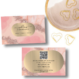 Cartão De Visita Cor d'água rosa esbranquiçada Faux Gold Foil Códig