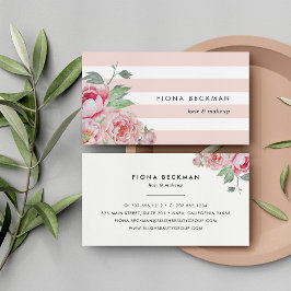 Cartão De Visita Cor d'água rosa, Peony & Blush Stripe