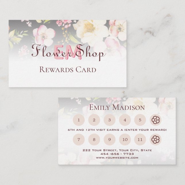 Cartão De Visita Cor d'água - rosada amarela roxas a preto, Monogra (Frente/Verso)