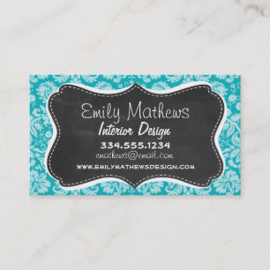 Cartão De Visita Cor damasco Azul-Verde; Quadro Retro