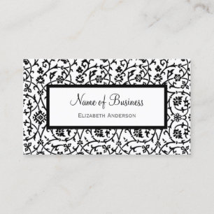 Cartão De Visita Cor damasco Floral Branco e Preto Elegante