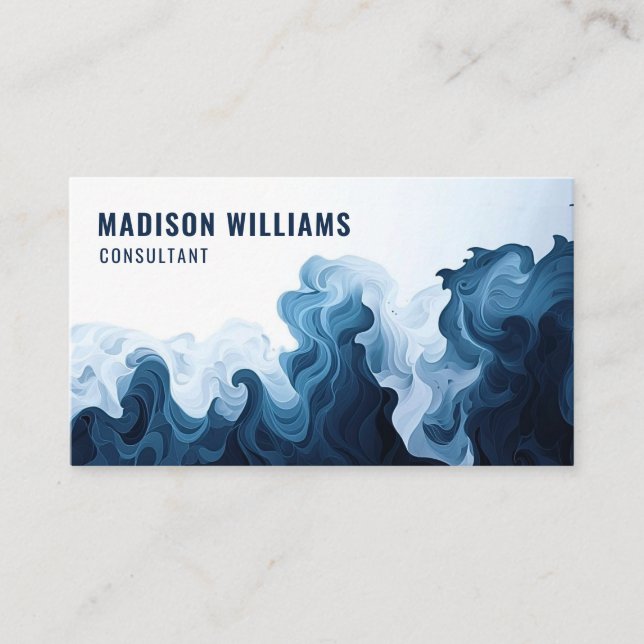 Cartão De Visita Cor de Água Azul Preta Personalizada Profissional (Frente)
