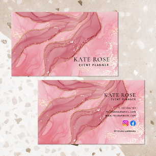 Cartão De Visita Cor de Água Luminosa Dourada Rosa-Cinza Elegante