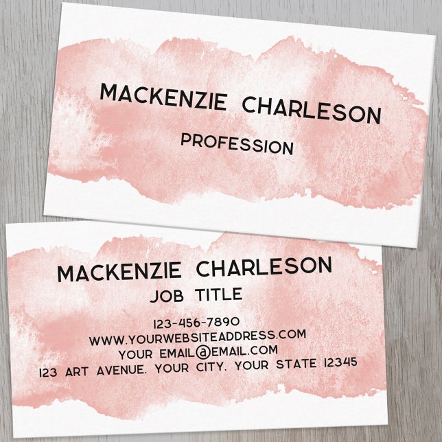 Cartão De Visita Cor de Água Simples Pintar Pincelada Rosa (Simple watercolor paint brushstroke custom text business card)