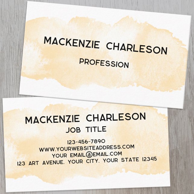 Cartão De Visita Cor de Água Simples Pintor Brushbrak Amarelo (Simple watercolor paint brushstroke custom text business card)