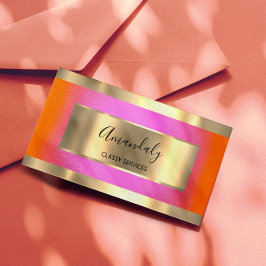 Cartão De Visita Cor de laranja rosa elegante com quadro Dourado pr