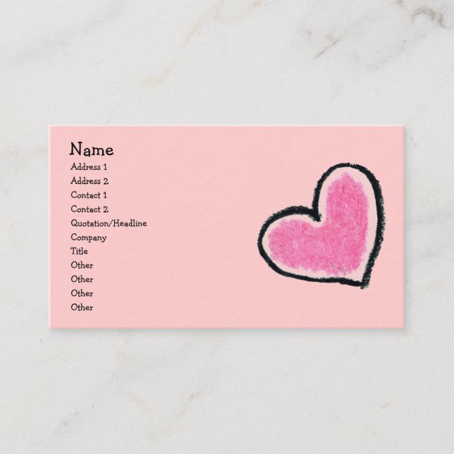 Cartão de visita COR-DE-ROSA do CORAÇÃO (Frente)