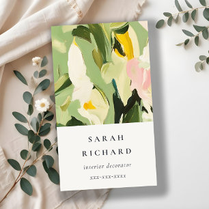 Cartão De Visita Cor de rosa verde pintada cor-de-rosa chic boho