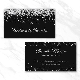 Cartão De Visita Cor Negra Sólida Glitter Silver Spark