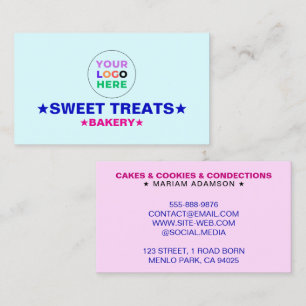 Cartão De Visita Cor Pastel Azul e Rosa Elegante Logotipo de Pada