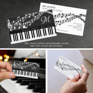 Cartão De Visita Cor Personalizada do Monograma de Notas de Música