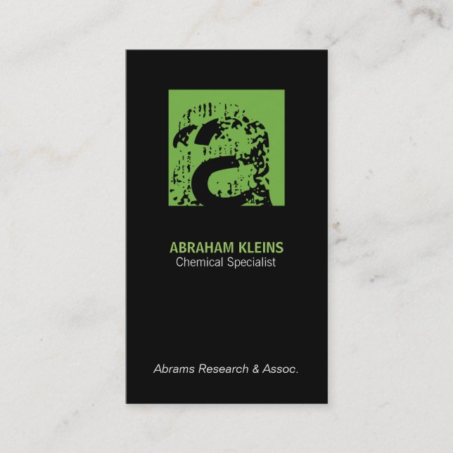 Cartão De Visita Cor Quadrado Monograma (verde) fundo preto (Frente)
