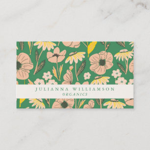 Cartão De Visita Cor Verde Cor-de-Rosa Floral Moderno Boho