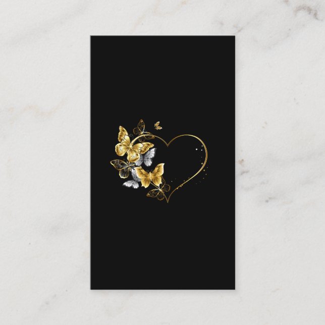 Cartão De Visita Coração com Borboletas Ouros (Frente)