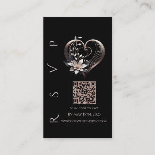 Cartão De Visita Coração Cor-de-rosa-código QR de RSVP de Casamento