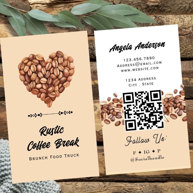 Cartão De Visita Coração de Café QR Code e Site Moderno (Criador carregado)