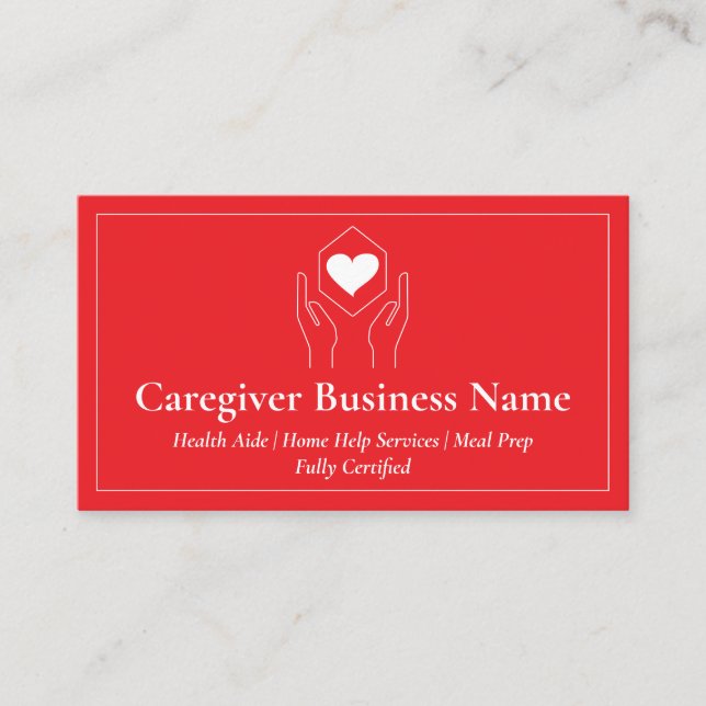Cartão De Visita Coração de cuidador vermelho (Frente)