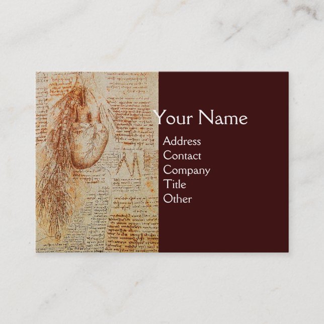 Cartão De Visita Coração e Artérias Bronquiais, Monograma Médico (Frente)