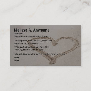 Cartão De Visita Coração no consultante nupcial da areia