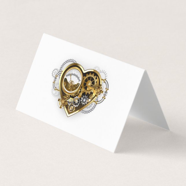 Cartão De Visita Coração Steampunk com Manômetro (Frente)