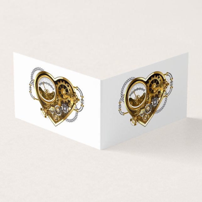 Cartão De Visita Coração Steampunk com Manômetro (Exterior)