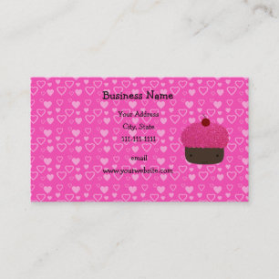 Cartão De Visita Corações cor-de-rosa do rosa do cupcake do brilh