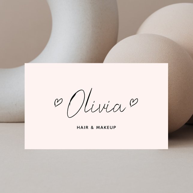 Cartão De Visita Corações de Script Mínimo Pastel Rosa (Criador carregado)
