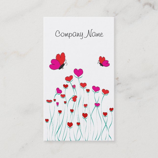 Cartão De Visita Corações e Borboletas Namorados Amor (Frente)