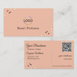 Cartão De Visita Coral com Logotipo de Linhas em Rosa Dourado e Cód