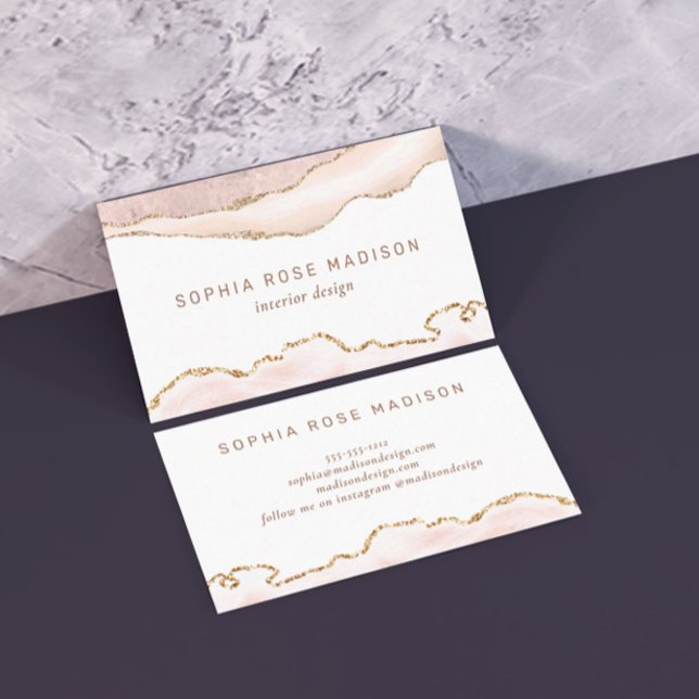 Cartão De Visita Coral de Aquarela Agata Elegante Dourado (Criador carregado)