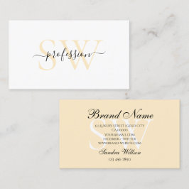 Cartão De Visita Coral de Pastel Branco Moderno com Monograma Chic