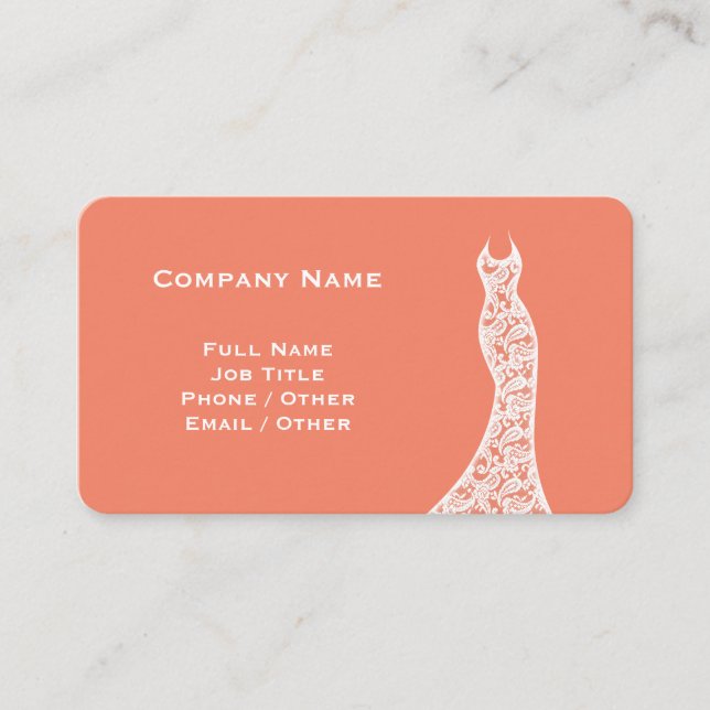 Cartão De Visita Coral de Vestido Elegante de Casamento (Frente)