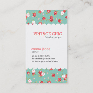 Cartão De Visita Coral e Aqua Chic Vintage Floral Impressão