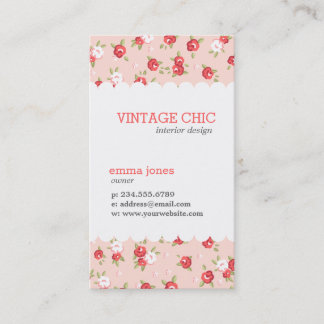 Cartão De Visita Coral e Blush Chic Vintage Impressão