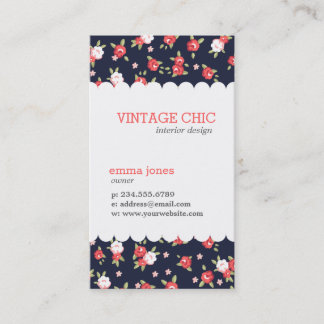 Cartão De Visita Coral e Marinho Chic Vintage