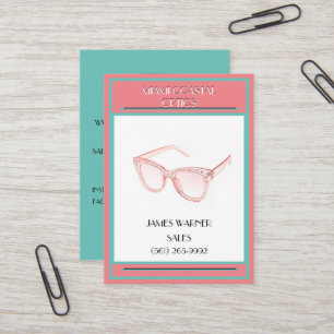 Cartão De Visita Coral e Teal Retro anos 80 Miami Sunglass