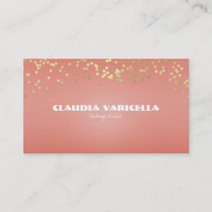 Cartão De Visita Coral Peach & Pontos Dourados Chic Glamour Glam
