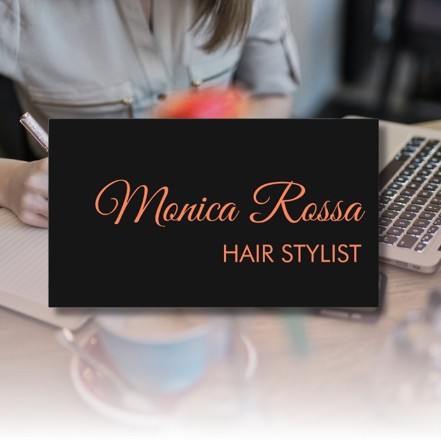 Cartão De Visita Coral Simples, Elegante Moderno, Preto (Criador carregado)