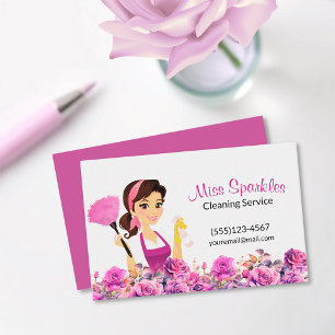 Cartão De Visita Corda Limpando Serviço Floral Roxo